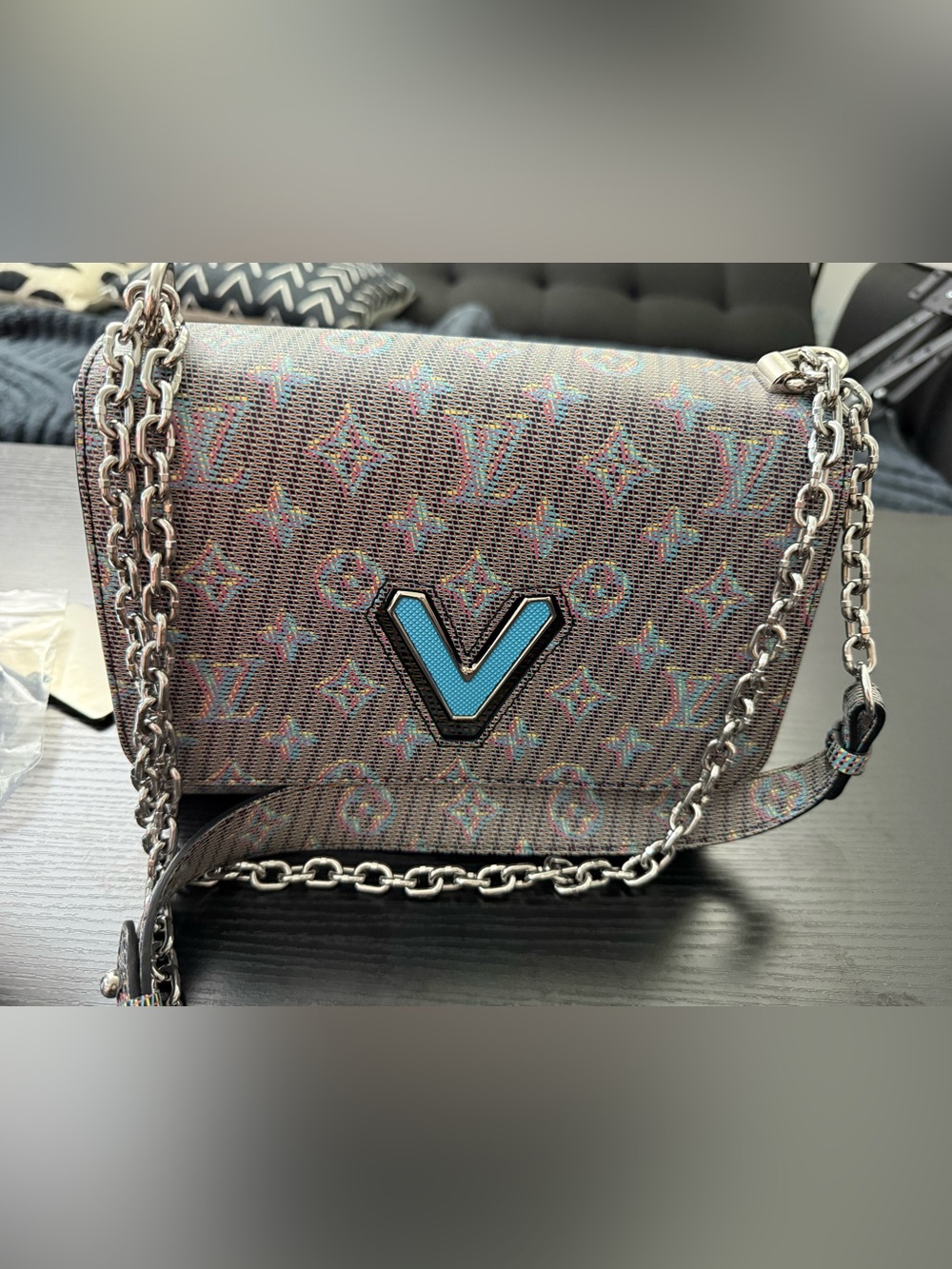 Louis Vuitton Multicolor Monogram Crossbody with Turquoise V Accent